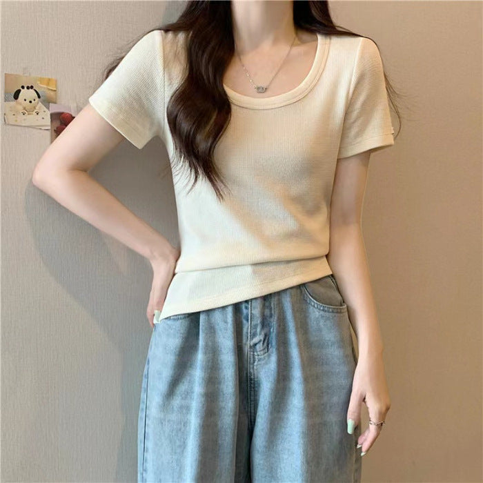 Femme Ribbede Kortærmet T-shirt Stilla