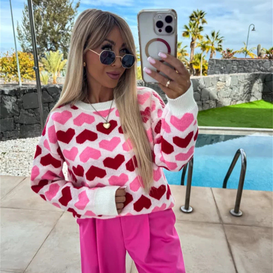 Kvinders sweater med hjerte mønster og blødt strik design Stilla