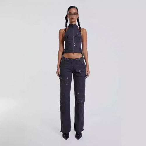 Dame Utility-inspireret cropped Jakke Stilla