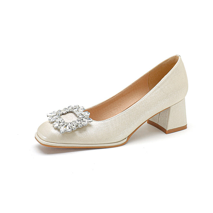 Femme Dekorative Blokhæl Pumps med Krystal Accent Stilla