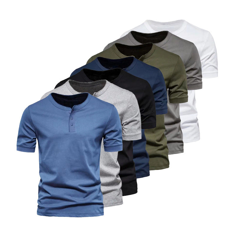 Herrer Korte Ærmer Henley T-Shirt lavet af åndbart bomuldsblanding Stilla