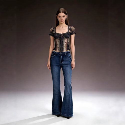 Damer elegant cropped top med puffærmer og vintage broderi Skovae