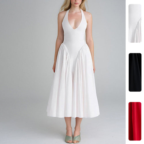 Damer Elegant Maxi Kjole med Dyb V-Hals og Flowende Nederdel Stilla