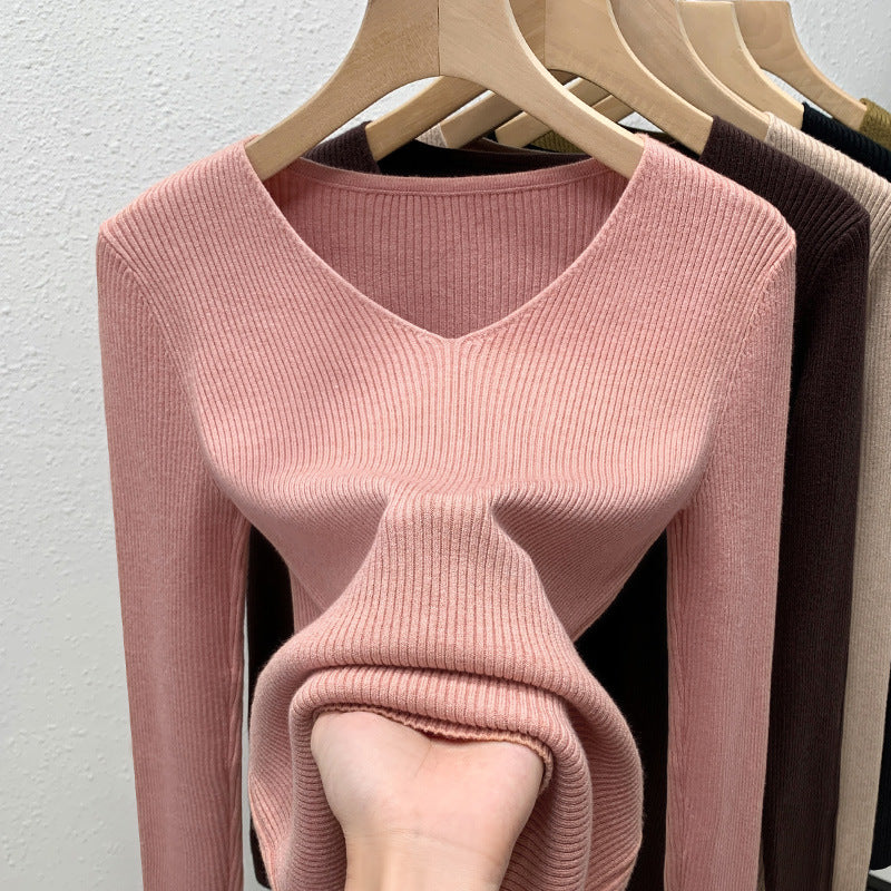Dame Langærmet V-Udskæring Pullover med fin ribstruktur og elegant pasform Stilla