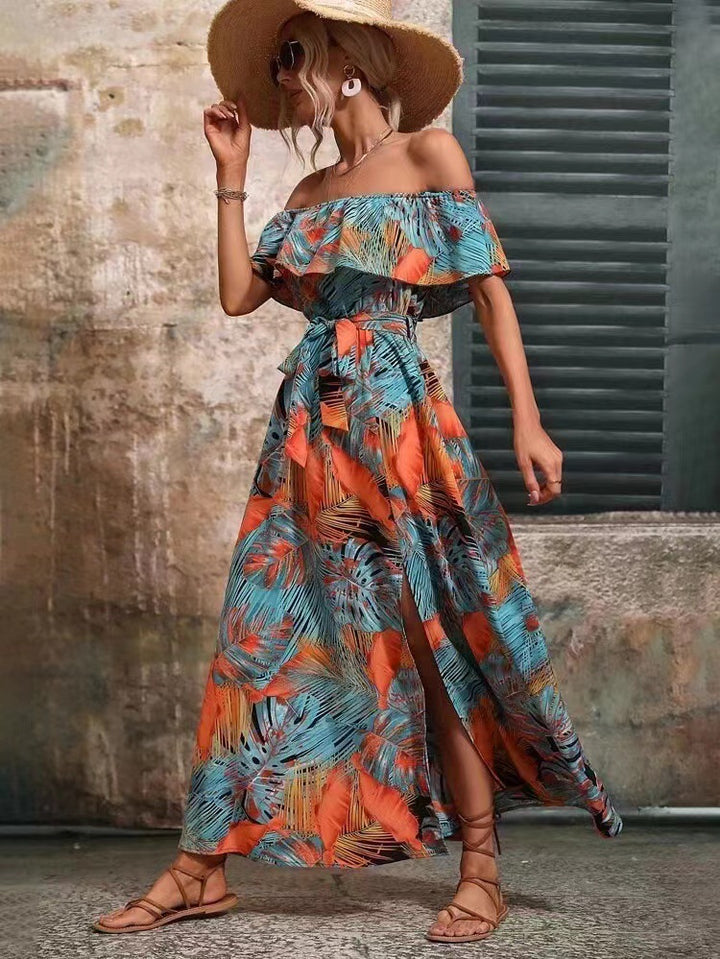 Kvinders maxi kjole med off-shoulder design og dyb slids Stilla