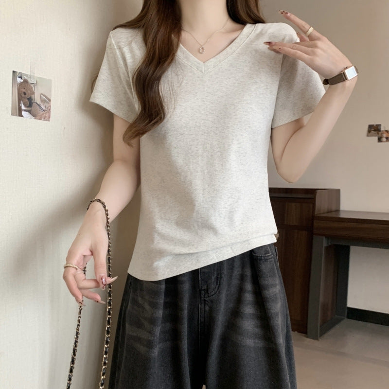Femme V-Udsnit Fritid Basic T-Shirt Stilla