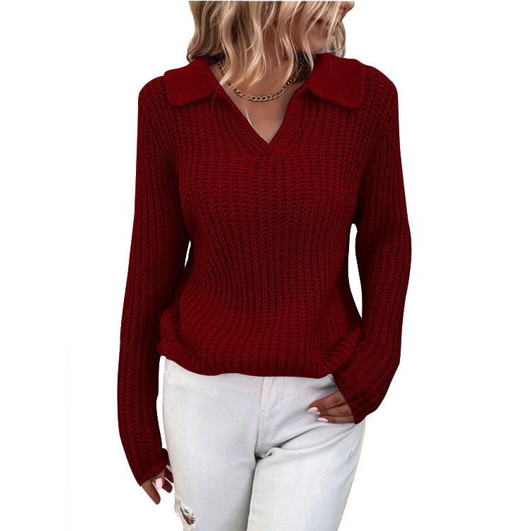 Dame finstrikpullover med krave Stilla