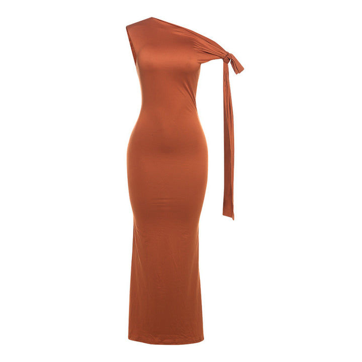 Damer Elegant figursyet One-Shoulder Maxikjole med sløjfe Skovae
