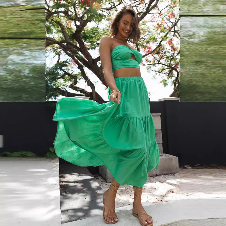 Damer To-dels Sæt bestående af Crop Top og Maxi Skirt med Luftig Silhuet Stilla