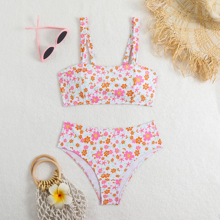 Dame To-delt Crop-top bikini-sæt med blomsterdesign og brede stropper Skovae