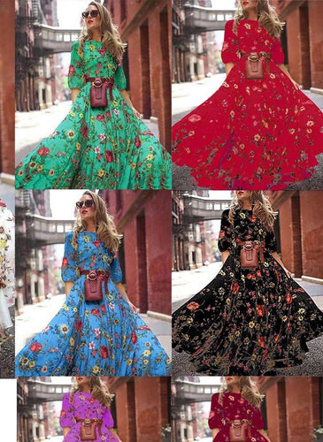 Dame maxikjole med voluminøs nederdel og blomsterprints Stilla