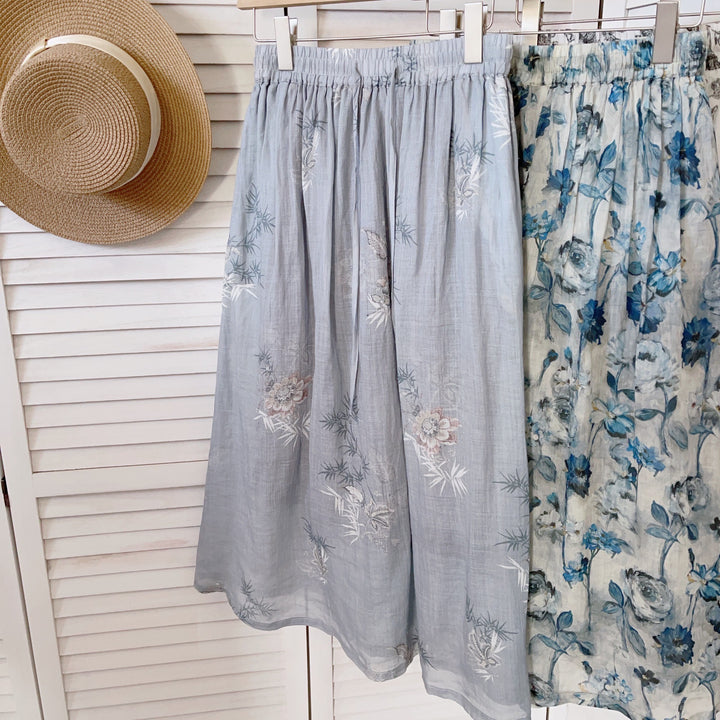 Dame Floral Print Midi Skirt med elastisk talje Stilla
