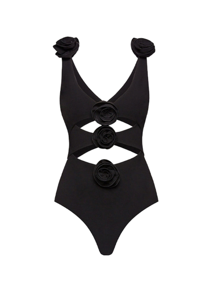 Dame én-delt badedragt med blomster ruffle-detalje og moderne cut-outs Stilla