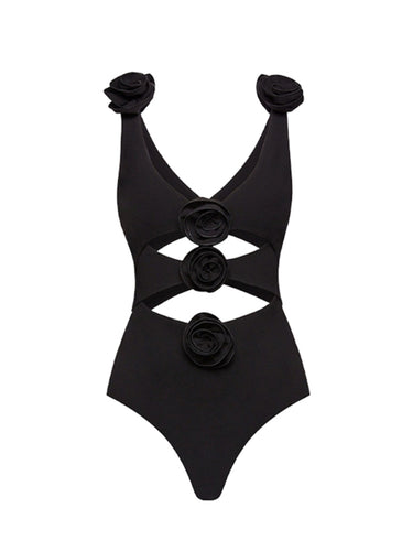 Dame én-delt badedragt med blomster ruffle-detalje og moderne cut-outs Stilla
