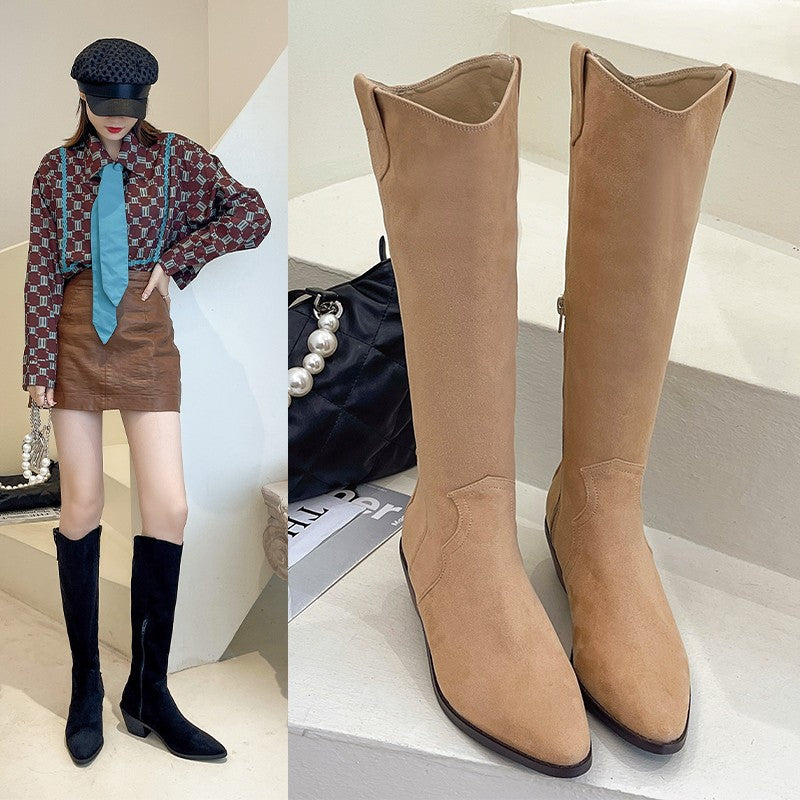 Dame cowboystøvler med elegant blokhæl og spids tå Stilla