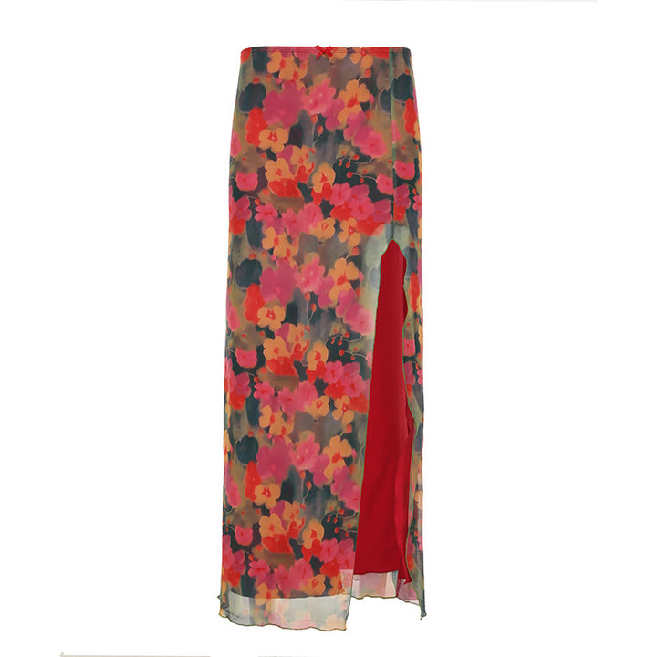 Dame Maxi-nederdel med blomster Chiffon-design og sidelæg Skovae