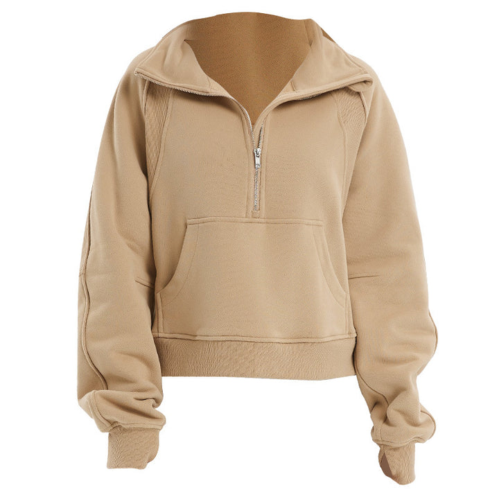 Dame blød sweatshirt med høj krave og praktisk lynlås Stilla