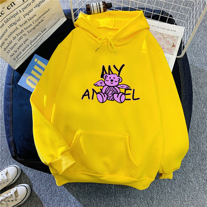 Kvinders hoodie med sødt engel bjørn design Skovae