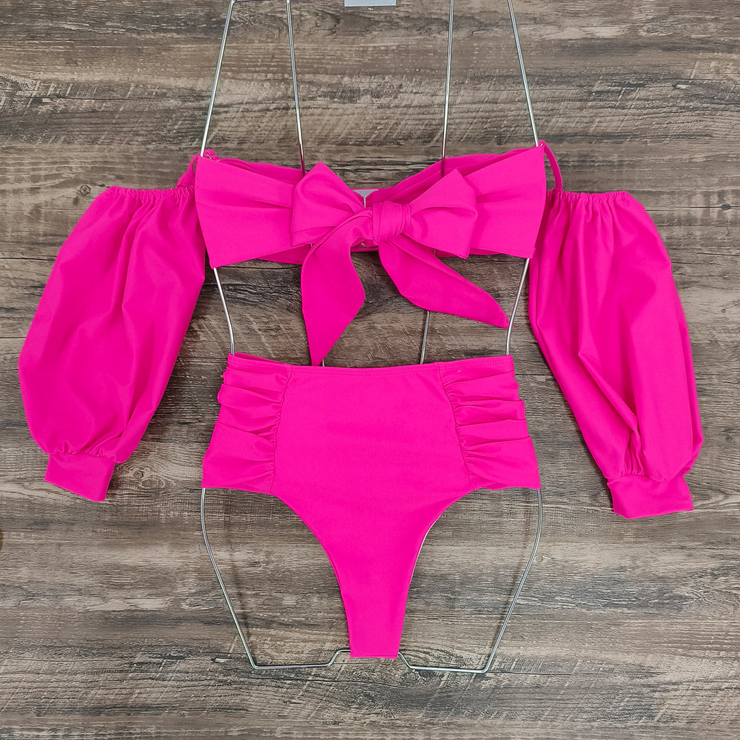 Dame Bikini-sæt med smart bandeau-top og voluminøse puffærmer Stilla