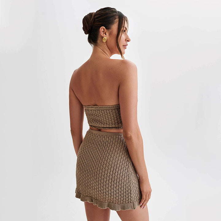Dame Strik-Bandeau Top med matchende Nederdel Stilla