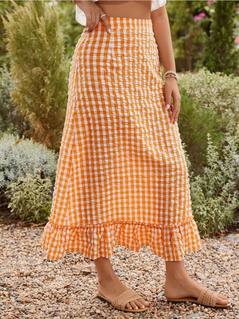 Dame maxiskørt med volant og gingham-mønster Stilla