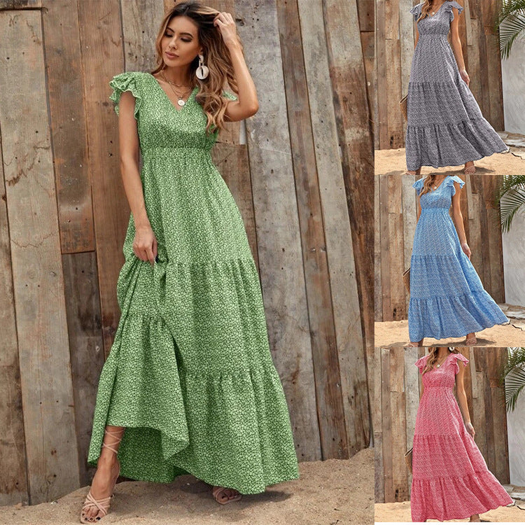 Dame Maxi-Kjole med blomstret design og voluminøst skørt Stilla
