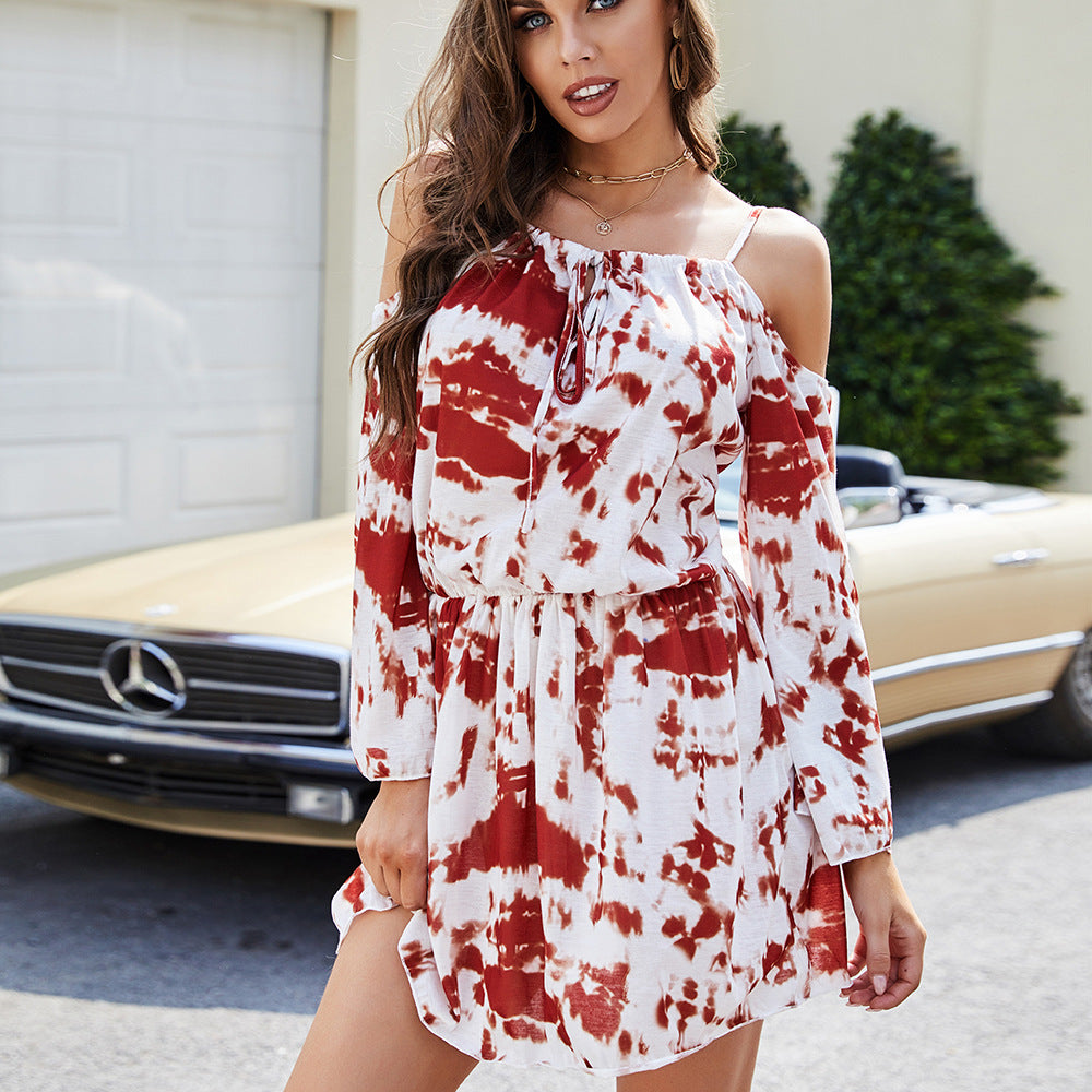 Kvindernes afslappede kjole med off-shoulder design og elegant A-linje snit