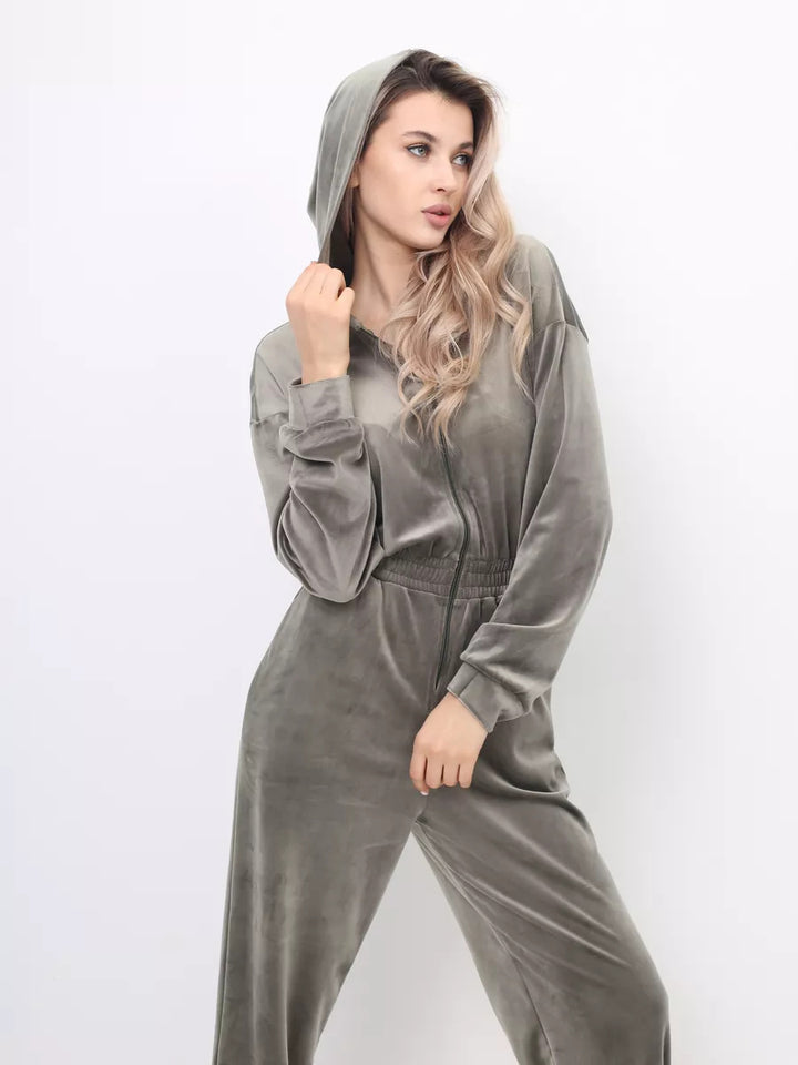 Dame sporty fleece-jumpsuit med gennemgående lynlås Stilla