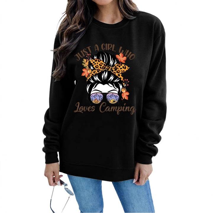Kvinders sweatshirt med kunstnerisk campingmotiv Stilla