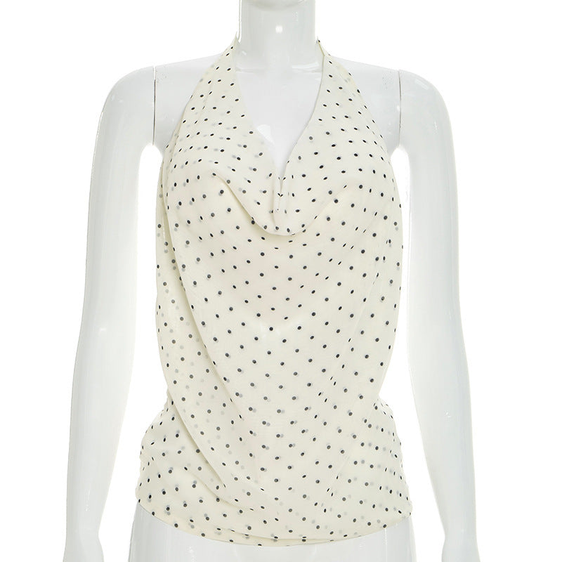 Damen Top mit elegantem Wasserfallausschnitt und Punktedesign Skovae