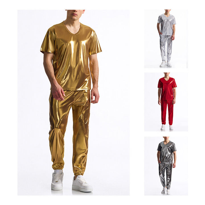 Herre Shiny Metallic Athleisure Sæt Stilla