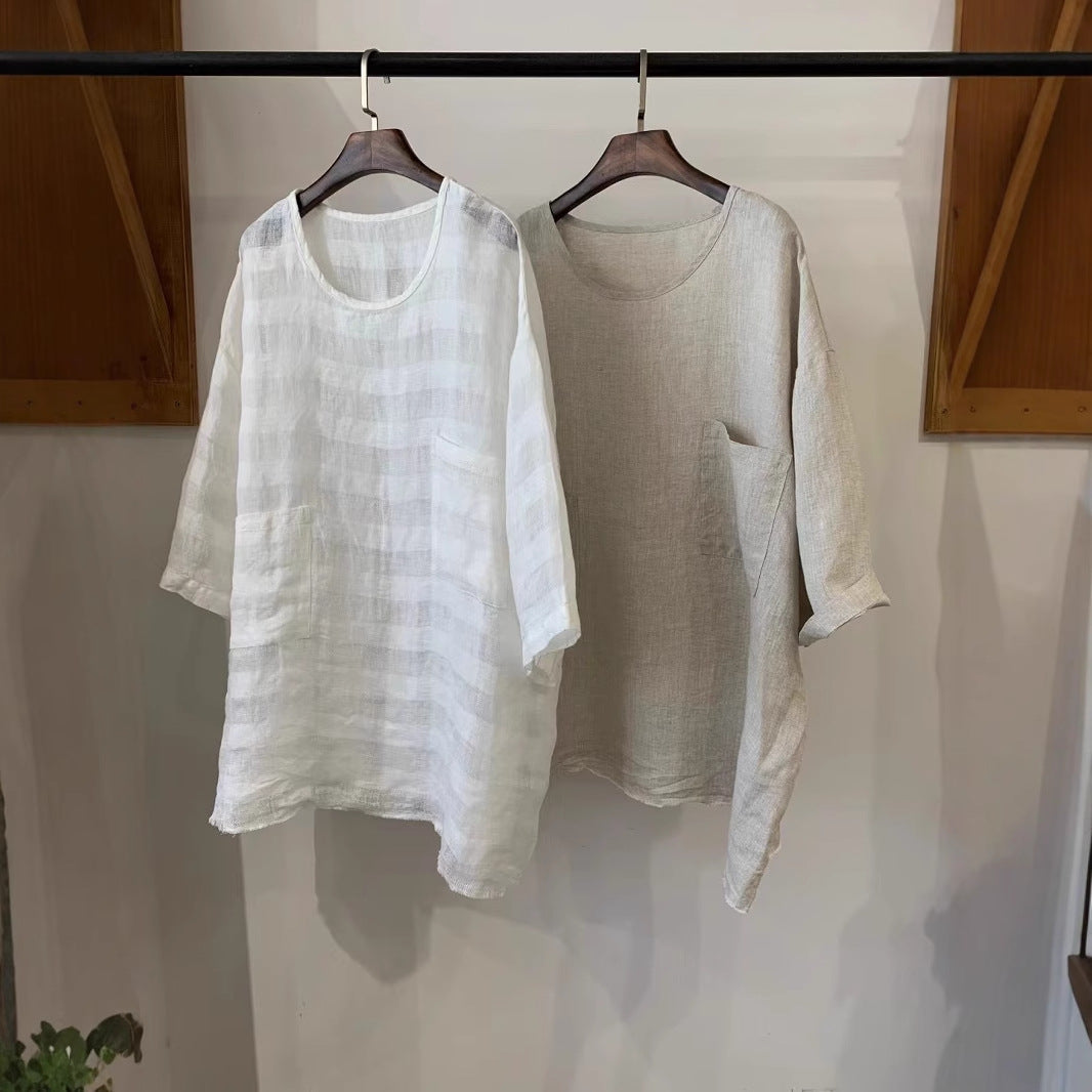 Dame Relaxed Fit Linned Tunika med påsatte lommer Stilla