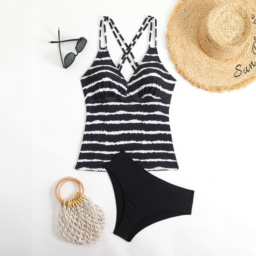 Dame Tankini med trendy stribet top-design Skovae