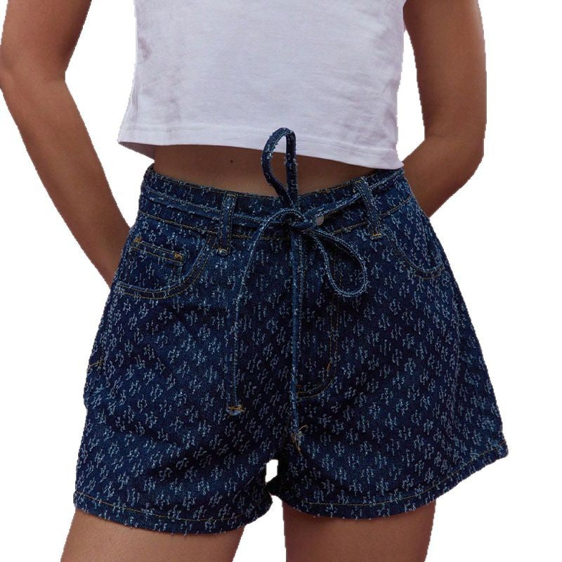 Dame denim shorts med justerbar talje og moderigtig snit