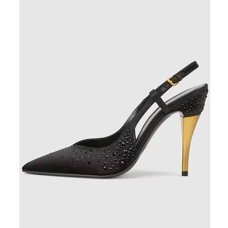 Dame Slingback Spidse Tå Hæle med Krystal Dekorationer  Stilla