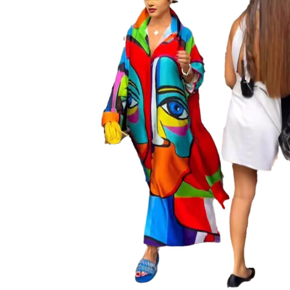 Kvinders Plus Size Strandfrakke med Farverigt Grafisk Print Stilla