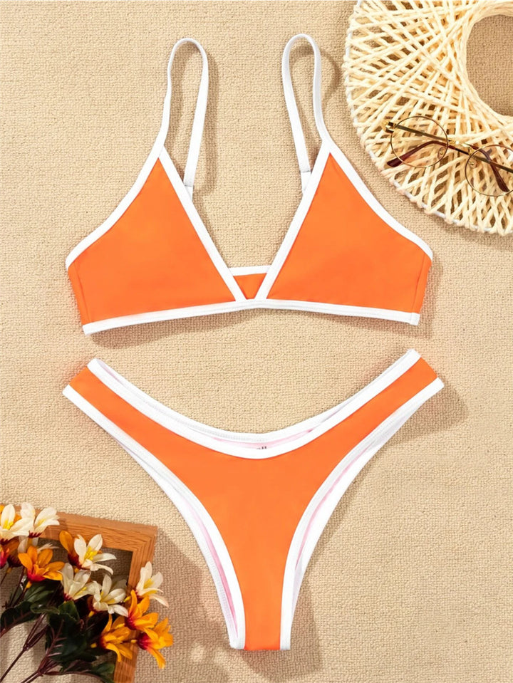 Dame Triangle Bikini Sæt med Kontrastbånd Stilla