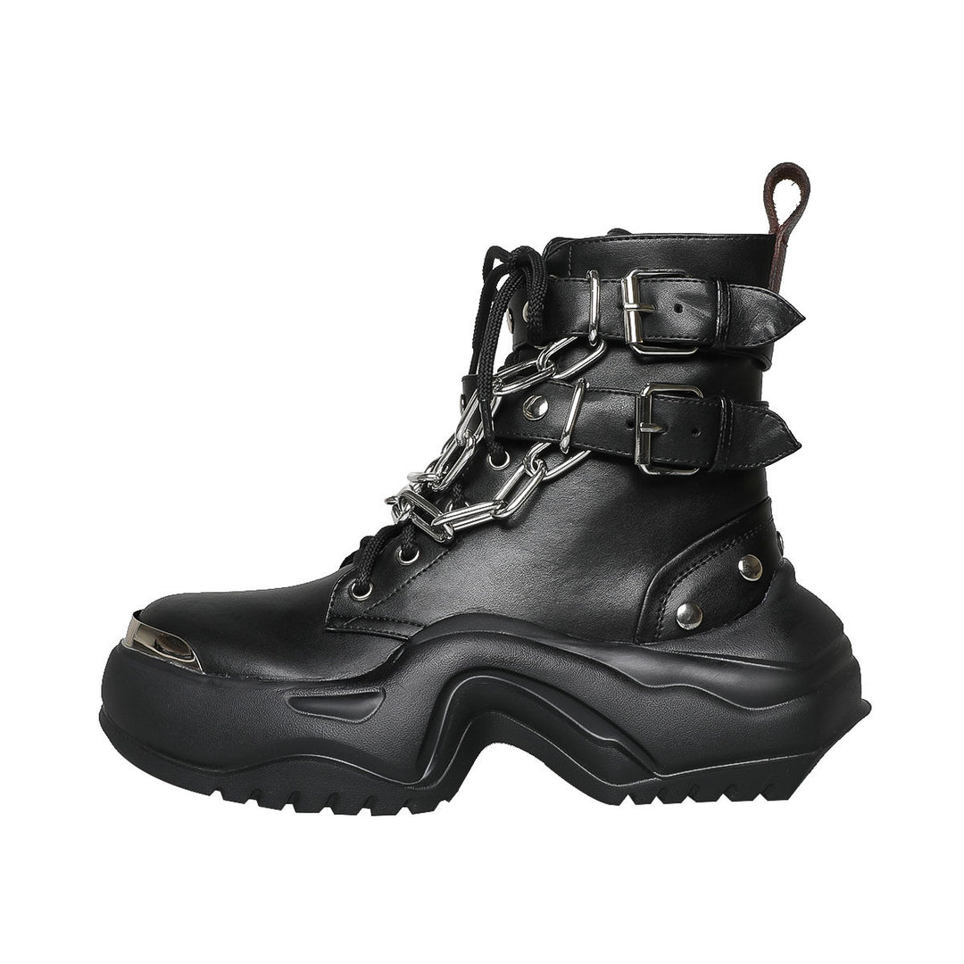 Femme Chunky Platform Combat Boots med dekorativ kæde og quiltede remme Stilla