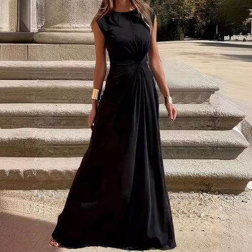 Dame elegant A-linje maxikjole med side rynkning Stilla