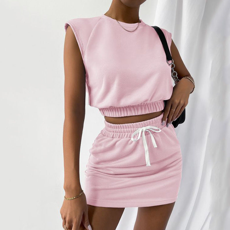 Dame Sporty Fritids-Sæt med Crop-Top og Mini Nederdel Stilla