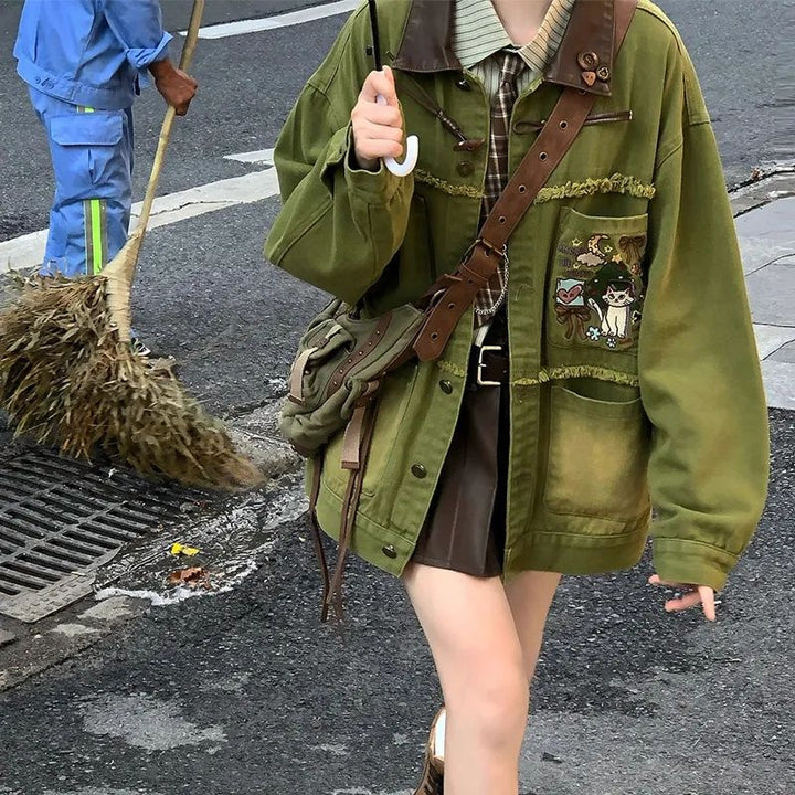 Kvinder Casual Denimjakke med Unikke Broderimønstre Stilla