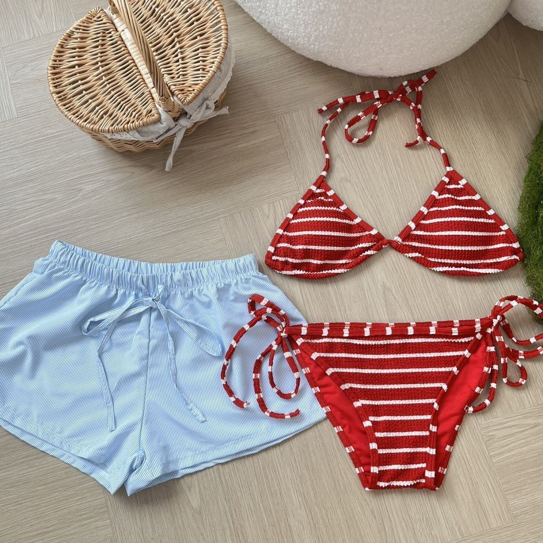 Dame stilfuld stribet bikini-sæt med matchende badetights Stilla