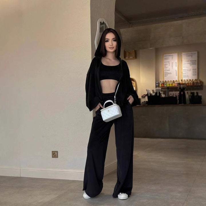 Kvinders fashionable velour loungewear sæt med hætte Skovae