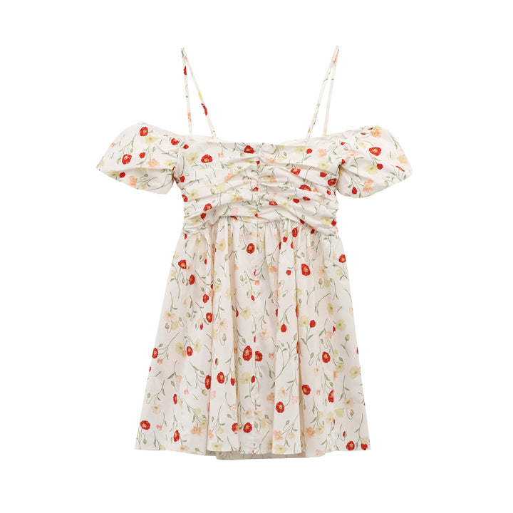 Femme Flowey Floral Print Mini Kjole med Puffærmer Stilla