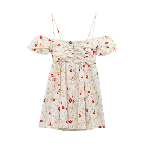 Femme Flowey Floral Print Mini Kjole med Puffærmer Stilla