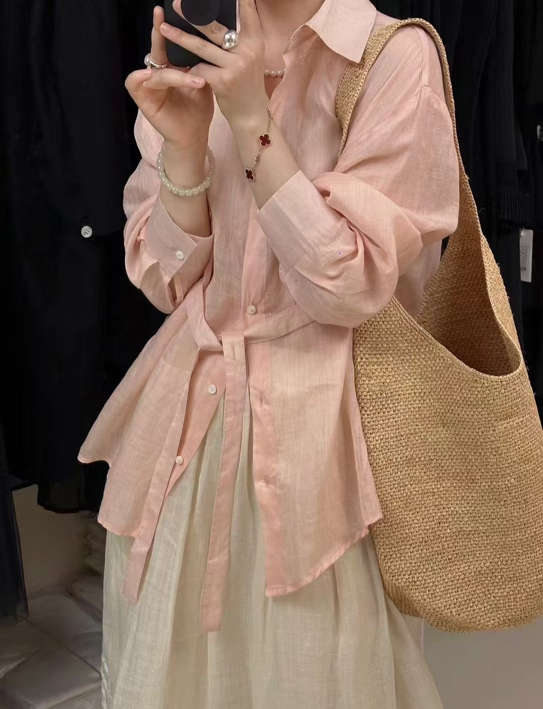 Femme Elegant Lagdeling Linned Kjole Stilla