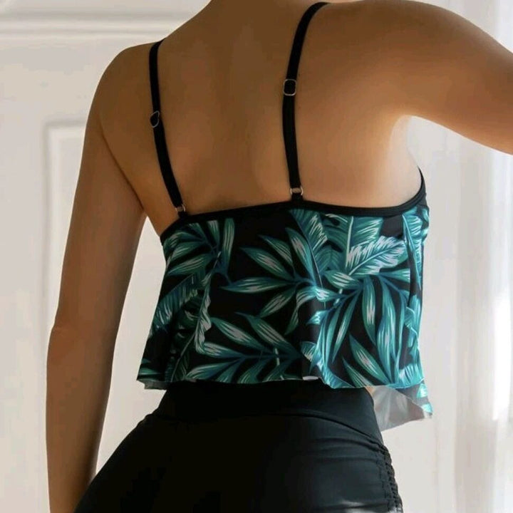 Dame Tankini-sæt med blomstret top og justerbar bukselinning Stilla
