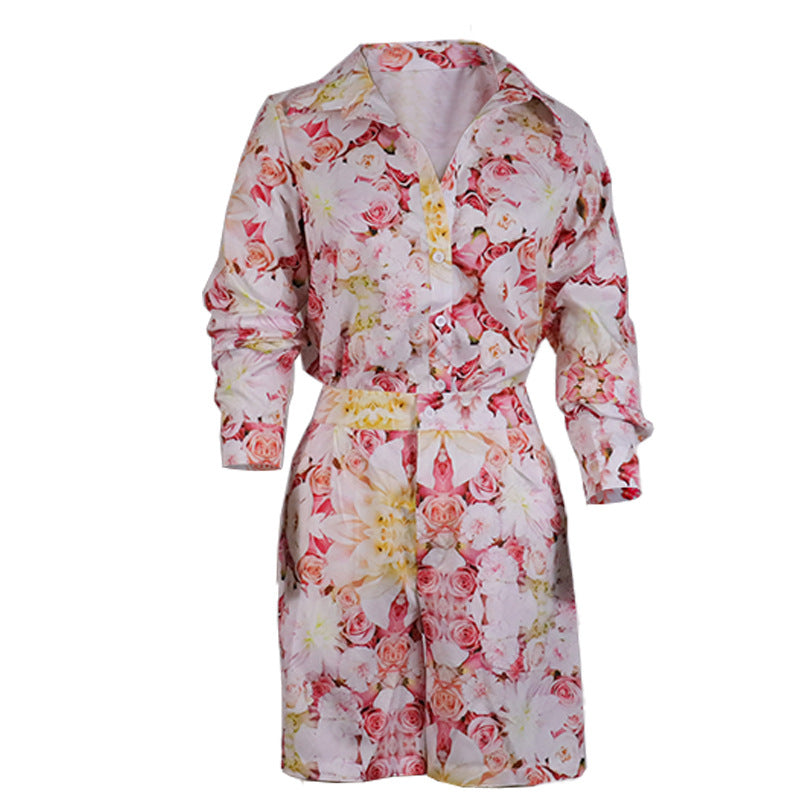 Damer To-delt Blazer-Shorts-Outfit med blomsterdesign Stilla