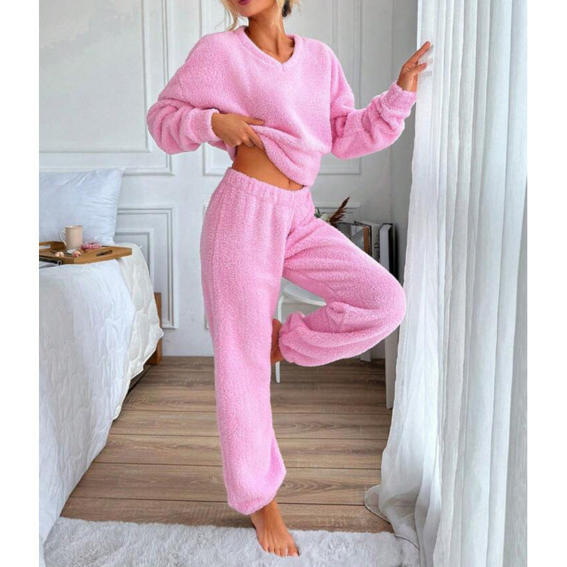 Dame hyggeligt fleece-lounge-sæt med elastisk talje Stilla