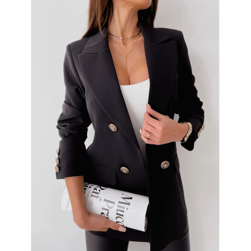 Damer Elegant Blazer med dobbelt knaplukning og mode detaljer Stilla